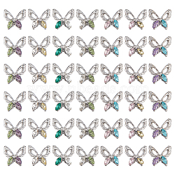 42Pcs 7 Colors Alloy Glass Cabochons, Nail Art Decoration Accessories, Platinum, Butterfly, Mixed Color, 9.5x10x3mm, 6pcs/color(MRMJ-SC0001-18)