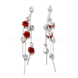 Platinum Brass with Glass Rhinestone Tassel Big Pendants, Acrylic Flower Charms, Red, 85mm, Hole: 1mm(KK-B074-14P-04)