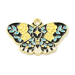 Alloy Enamel Pendants, Golden, Butterfly with Flower Charm, Black, 18x28x1.5mm,Hole: 1.8mm(ENAM-R146-01D)