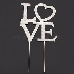 Brass Rhinestone Cake Topper, for Wedding Party Decoration, Word Love, Silver Color Plated, 222x115x4mm(RB-T008-17S)