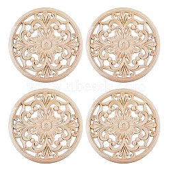 Flat Round Wood Carved Flower Onlay Applique, for Door Cabinet Bed Unpainted Decor, Unpainted, Antique White, 100x7mm(WOOD-WH0131-15)