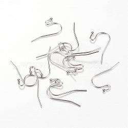 Brass Earring Hooks, Nickel Free, Real Platinum Plated, 21x0.6mm, 22 Gauge, Ball: 1.8mm(KK-R037-13P)