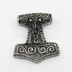 Vintage Men's 304 Stainless Steel Thor's Hammer Focus Pendants, Antique Silver, 35x32x9mm, Hole: 4mm(STAS-O044-18)
