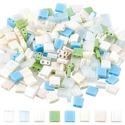 SUNNYCLUE 320Pcs 8 Colors 2-Hole Opaque Glass Seed Beads, Lustered, Rectangle, Mixed Color, 5x4.5~5.5x2~2.5mm, Hole: 0.5~0.8mm, 40Pcs/color(SEED-SC0001-15B)