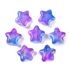 Transparent Spray Painted Frosted Glass Beads, with Glitter Power, Star, Medium Slate Blue, 8x8x4mm, Hole: 1mm(GLAA-NH0003-01F)