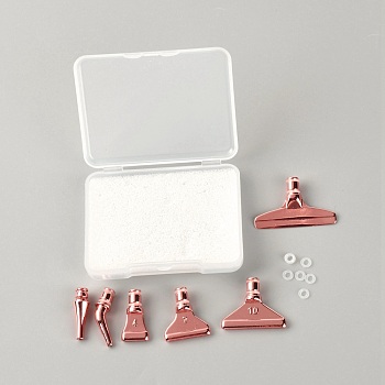 Zinc Alloy Diamond Sticky Pen Heads Set, with Silicone Rings & Plastic Box, Rose Gold, 0.5~2.2x0.5~3.6x0.1~0.7cm, Inner Diameter: 0.2cm, 17pcs/set