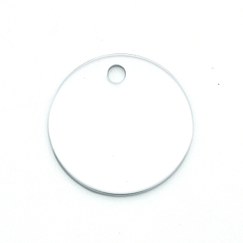 Colored Aluminum Pendants, Laser Cut, Double Sided Dog Pet Name Phone Number ID Tag Charm, Flat Round, Silver, 20x1mm, Hole: 3mm