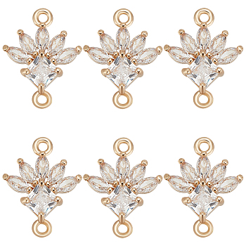 10Pcs K9 Glass Connector Charms, Flower Links with Golden Tone Brass Findings, Crystal, 19x14.5x4.3mm, Hole: 1.5mm