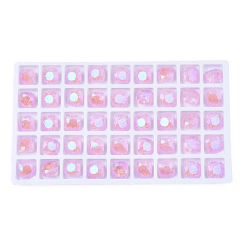 Glass Rhinestone Cabochons, Nail Art Decoration Accessories, Faceted, Square, Pearl Pink, 10x10x5mm
