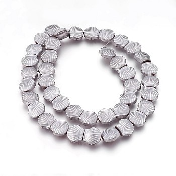 Electroplated Non-magnetic Synthetic Hematite Beads Strands, Frosted, Shell, Platinum Plated, 10.5x10x4mm, Hole: 1mm, about 40pcs/strand, 15.55 inch(39.5cm)
