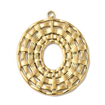 Manual Polishing 304 Stainless Steel Pendants, Oval Charm, Real 18K Gold Plated, 31x25x1.5mm, Hole: 1.8mm