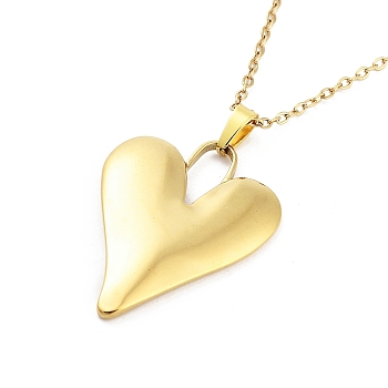 Heart 304 Stainless Steel Pendant Necklaces, Cable Chains Necklaces for Women, Real 18K Gold Plated, 15.75 inch(40cm), pendant: 33x24.5mm