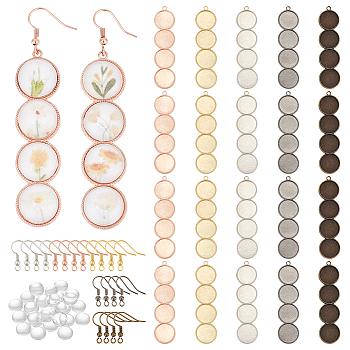 Elite DIY Blank Dome Earring Making Kit, Including Flat Round Alloy Pendant Cabochon Settings, Brass Earring Hooks, Glass Cabochons, Mixed Color, 120Pcs/box