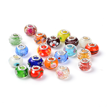 Olycraft Handmade Lampwork European Beads, Large Hole Rondelle Beads, Bumpy, Colorful, 14.5x10mm, Hole: 5mm