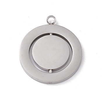 304 Stainless Steel Turnable Pendants, Flat Round Charm, Stainless Steel Color, 28.5x24.5x2mm, Hole: 2.5mm
