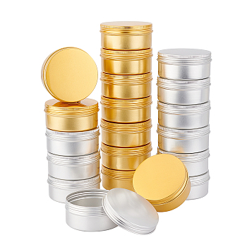 Round Aluminium Tin Cans, Aluminium Jar, Storage Containers for Cosmetic, Candles, Candies, with Screw Top Lid, Platinum & Golden, 8.6x3.8cm, Inner Diameter: 7.9cm, Capacity: 150ml, 20pcs/box