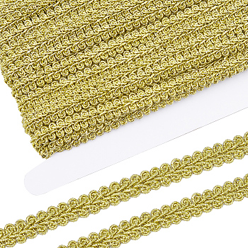 16M Metallic Lace Trims, Polyester Centipede Lace Ribbon, with 1Pc Cardboard Display Card, for Sewing Decoration, Goldenrod, 3/8 inch(10mm)