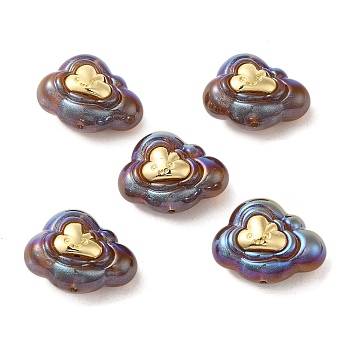 Resin Cartoon Cloud Beads, with Golden Plated Alloy Smiling Face, Rosy Brown, 22x29x15mm, Hole: 1.8mm