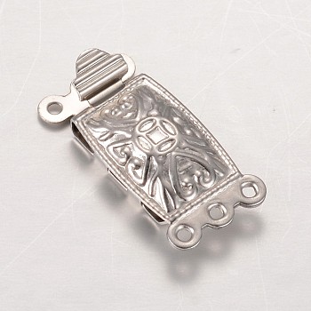 304 Stainless Steel Box Clasps, Multi-Strand Clasps, Rectangle, Stainless Steel Color, 20x10x4.5mm, Hole: 1mm