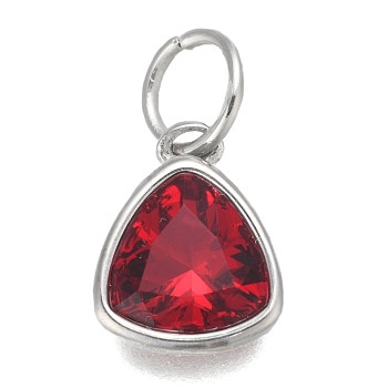 304 Stainless Steel Cubic Zirconia Pendant, Triangle, Stainless Steel Color, Dark Red, 12.5x9.5x5mm, Hole: 5mm