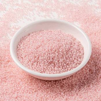 MIYUKI Round Rocailles Beads, Japanese Seed Beads, (RR203) Pink Lined Crystal, 15/0, 1.5mm, Hole: 0.7mm, about 27777pcs/50g