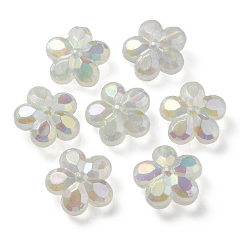 UV Plating Luminous Transparent Acrylic Beads, Glow in The Dark, Flower, Aqua, 26x27.5x12.5mm, Hole: 4.5mm