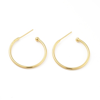 Brass Ring Stud Earrings, Half Hoop Earrings for Men Women, Real 18K Gold Plated, 25.5x1.5~3mm, Pin: 0.7mm
