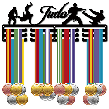 Fashion Iron Medal Hanger Holder Display Wall Rack, 3 Lines, with Screws, Sports Themed Pattern, 150x400mm