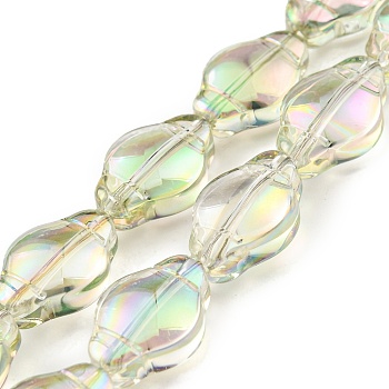 Electroplate Transparent Glass Beads Strands, Full Rainbow Plated, Lantern, Green Yellow, 12.5x9x5.5mm, Hole: 1mm, about 50pcs/strand, 25.43 inch(64.6cm)