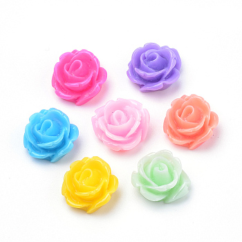 Resin Cabochons, Rose Flower, Mixed Color, 11x12x6~7mm