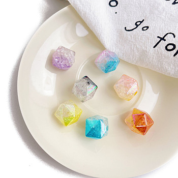 Opaque Crackle Acrylic Beads, Gradient Color, Cube, Mixed Color, 18x18.4x18.4mm, Hole: 3.5mm
