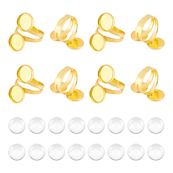 DIY Double Blank Dome Finger Ring Making Kit, Including Brass Cuff Rings Components, Glass Cabochons, Golden, US Size 10(19.8mm), 30Pcs/box