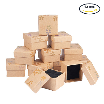 BENECREAT Kraft Jewelry Boxes, for Ring, Square, Flower Pattern, Navajo White, 4.8~5.1x4.8~5.1x3.9cm, Inner Size: 4.3x4.3cm, 12pcs/set