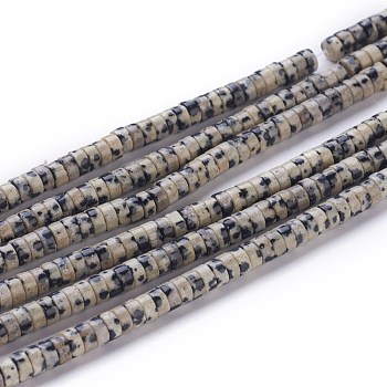 Natural Dalmatian Jasper Beads Strands, Heishi Beads, Flat Round/Disc, 4~4.5x2.5mm, Hole: 0.7mm, about 167pcs/strand, 15.43 inch(39.2cm)
