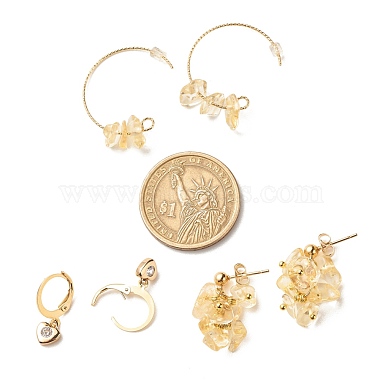 3 Pairs 3 Style Natural Citrine Chips Beaded Cluster Dangle Stud & Leverback Earrings(EJEW-JE04895-02)-3