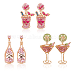 3 Pairs 3 Style Rhinestone Wine Glass Dangle Stud Earrings, Glass Imitation Pearl Wine Bottle Dangle Stud Earrings, Light Gold Alloy Jewelry for Women, Mixed Color, 49~60mm, Pin: 0.6~0.8mm, 1 Pair/style(EJEW-AN0003-61)