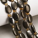 Natural Gold Pyrite/Golden Pyrite Beads Strands, Flat Oval, with Seed Beads, 14~14.5x10~10.5x5~5.5mm, Hole: 1.2mm, about 12pcs/strand, 8.27''(21cm)(G-F833-E01-01)