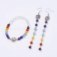 Natural Quartz Crystal & Mixed Stone Beads Jewelry Sets, Bracelets & Dangle Earrings, with 304 Stainless Steel Earring Hooks, 2-1/8 inch(54mm), 112mm, Pin: 0.7mm(SJEW-JS00921-02)