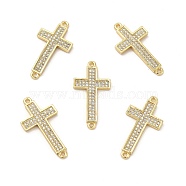 Brass Micro Pave Clear Cubic Zirconia Connector Charms, Religion Cross Links, Real 18K Gold Plated, 25.5x13.5x2mm, Hole: 1mm(KK-E068-VB328)