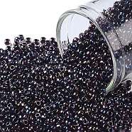 TOHO Round Seed Beads, Japanese Seed Beads, (251) Inside Color Luster Light Amethyst/Jet Lined, 11/0, 2.2mm, Hole: 0.8mm, about 1110pcs/10g(X-SEED-TR11-0251)