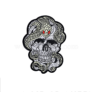 Computerized Embroidery Cloth Iron on/Sew on Patches, Costume Accessories, Snake+ with Skull, Ghost White, 100x75mm(SNAK-PW0001-58A)