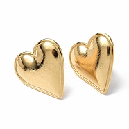 Ion Plating(IP) 304 Stainless Steel Heart Stud Earrings for Women, Real 18K Gold Plated, 21x20mm, Pin: 0.7mm(X-EJEW-F300-16G)