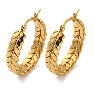 PVD Vacuum Plating 304 Stainless Steel Leaf Wreath Hoop Earrings for Women, Golden, 33.5x7mm(EJEW-U002-01G)