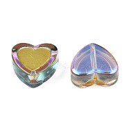 Electroplate Transparent Glass Beads, AB Color, with Golden Plated Brass Findings, Heart, Thistle, 12x12x5mm, Hole: 1mm(LAMP-N032-05-D02)
