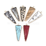 Natural Gemstone Pointed Pendants, with Light Gold Plated Brass Edge and Loop, Triangle, Faceted, 45.5x16.5x6~7mm, Hole: 2.5mm(G-N326-56)