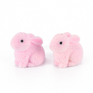 Flocky Plastic Beads, Half Drilled Beads, Rabbit, Pearl Pink, 17.5x21x12mm, Hole: 1mm(X-KY-Q056-022B)