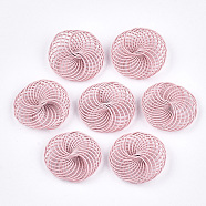 Spray Painted Eco-Friendly Iron Wire Beads, Flat Round, Pink, 28~30x25~28x9mm(IFIN-T009-04E)