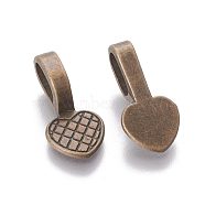 Alloy Glue-on Flat Bails, Cadmium Free & Nickel Free & Lead Free, Heart, Antique Bronze, 22x10.5x7.5mm, Hole: 8x5mm(PALLOY-A20070-AB-FF)