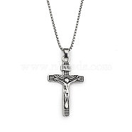 201 Stainless Steel Pendant Necklaces, Cross, Antique Silver, 23.43 inch(59.5cm)(NJEW-C034-43C-AS)
