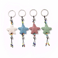 Star Natural Lava Rock Beads Keychain, with Iron Ring and Alloy Findings, Mixed Color, 145mm(KEYC-O011-06M)